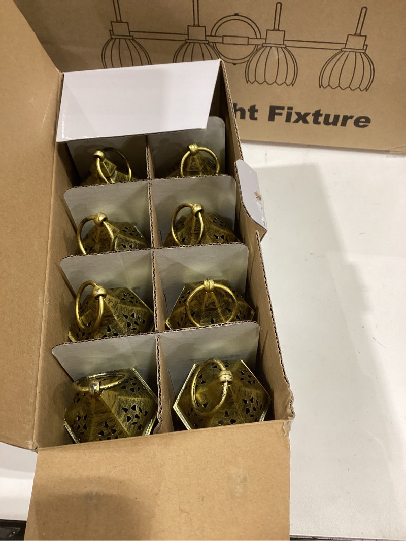 Condition photo showing Good Condition for Mini Lantern with Flickering LED Candles Set of 10, Hewory Gold Vintage Decorative Hanging Candle Lanterns for Halloween, Christmas, Wedding Decorations, Party, Table Centerpiece, Battery Included 10PCS Gold