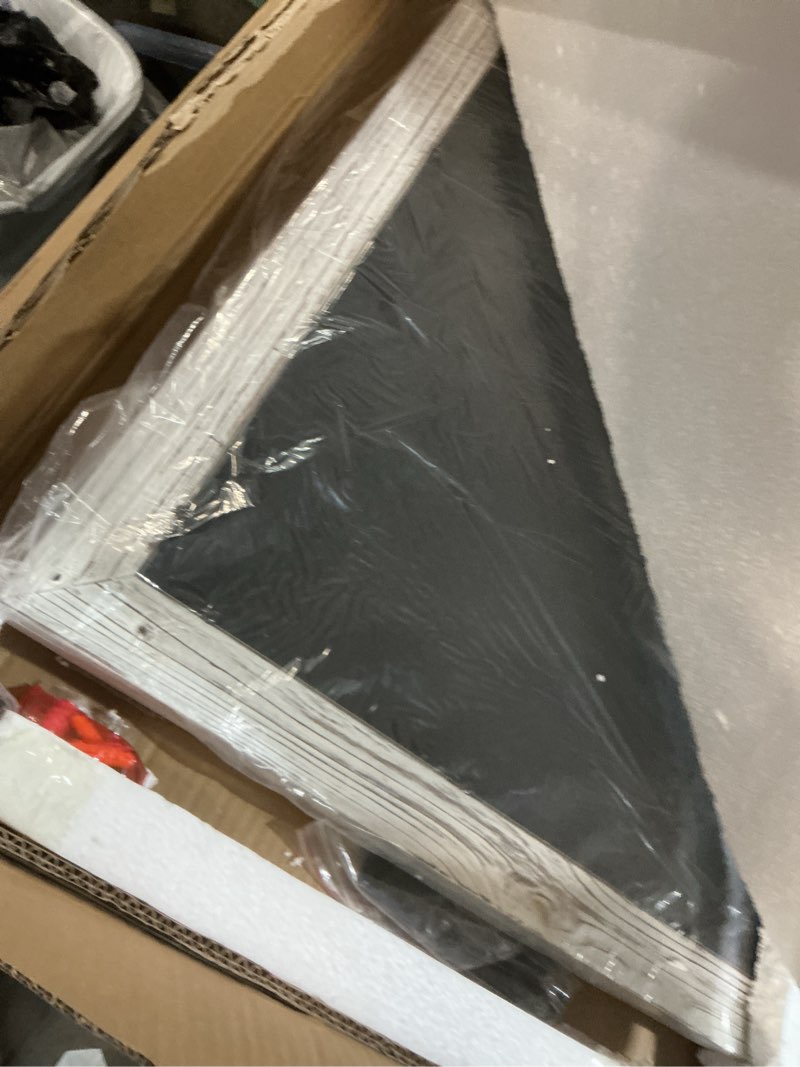 Condition photo showing Good Condition for COGOOD Farmhouse Barn Door Mirror - 38" x 25" Rustic Wood Framed Wall Mirror for Bathroom, Living Room, Entryway Wall Decorative (White) White 38"L x 25"W