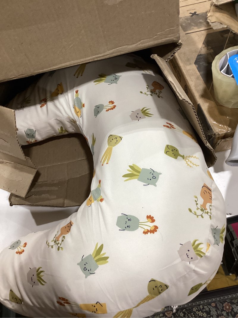 Condition photo showing As Is for Boppy Nursing Pillow - Firm, Ergonomic U-Shaped Bottle and Breastfeeding Pillow with High Lift for Comfort and Support, Spacious Surface - Tan Happy Houseplants New Nursing Pillow Tan Happy Houseplants