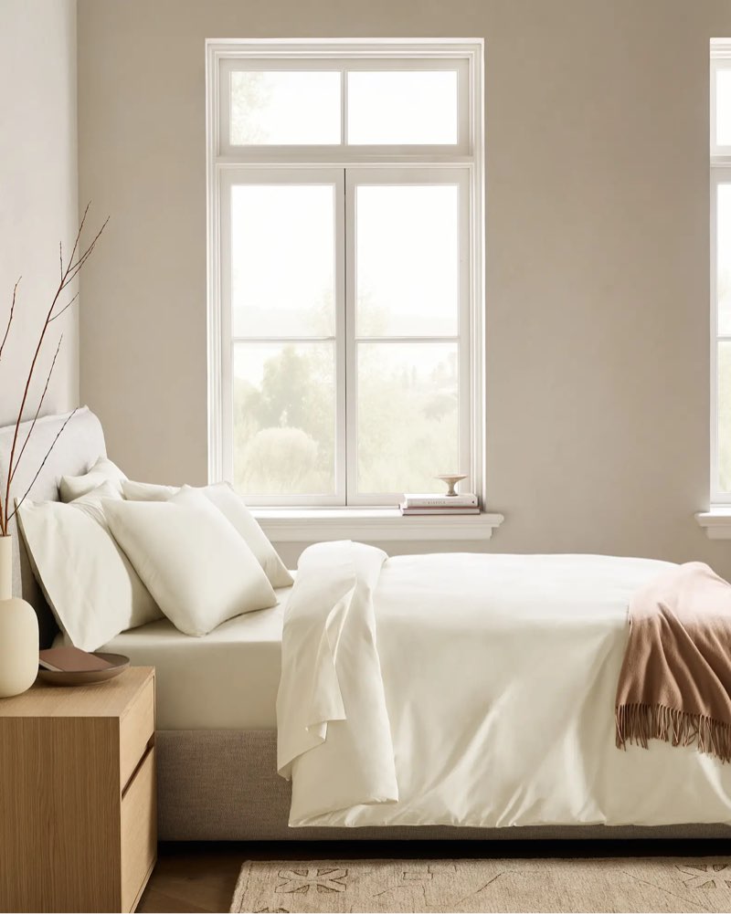 organic crisp percale duvet cover set ivory size: king/cal king quinse