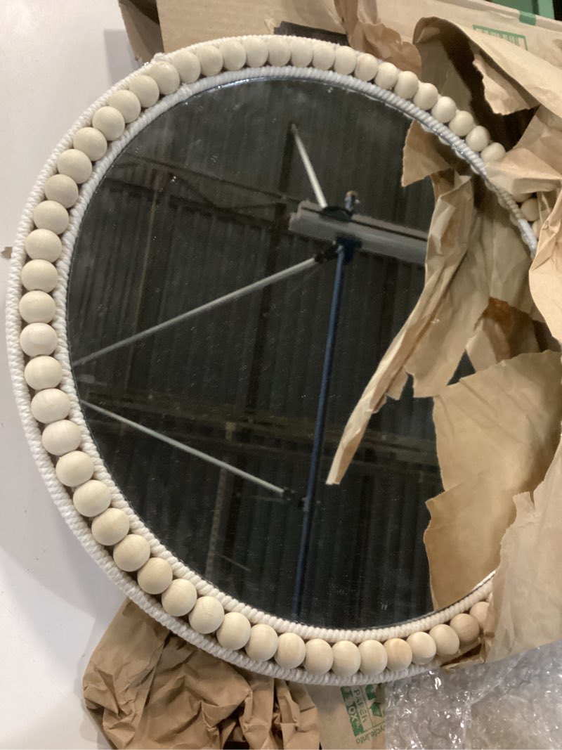 Condition photo showing Good Condition for Poeme Boho Wall Mounted Circle Mirror, Wooden Round Mirror, Wall Decor for Bathroom Living Room Bedroom, Decorative Hanging Mirror Farmhouse Nursery Furniture (17 inch)