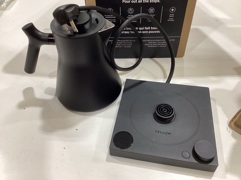 Condition photo showing As Is for fellow corvo ekg pro electric tea kettle - quick heating, precise temperature control electric kettle, scheduling, built-in brew timer for boiling water - matte black - 0.9 liter