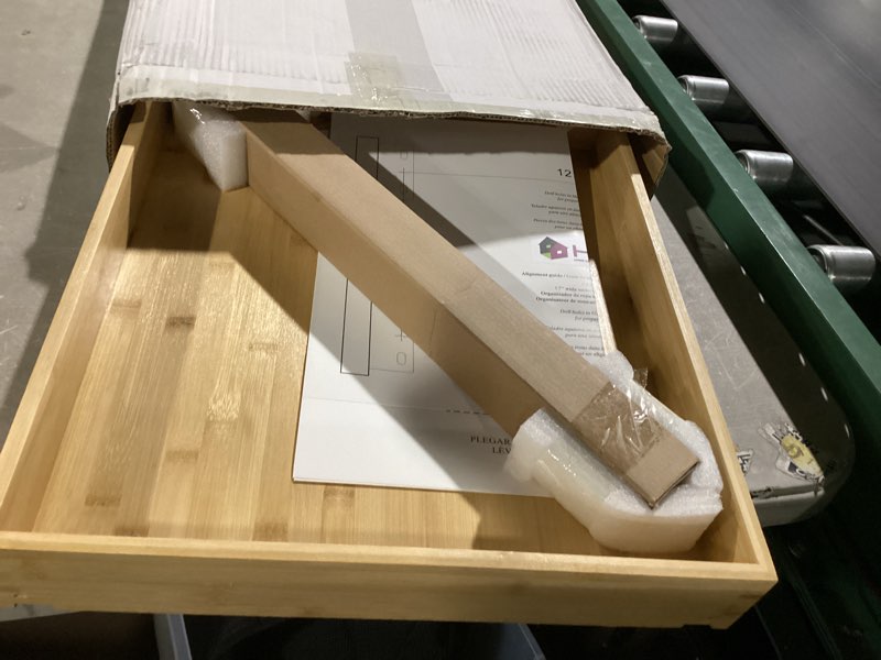 Condition photo showing Good Condition for holdn’ storage bamboo wooden pull out cabinet organizer 17"w x 21"d requires at least a 18.25"w x 21"d cabinet opening w/lifetime limited warranty, bamboo tray and heavy gauge metal rails wood 17 inch