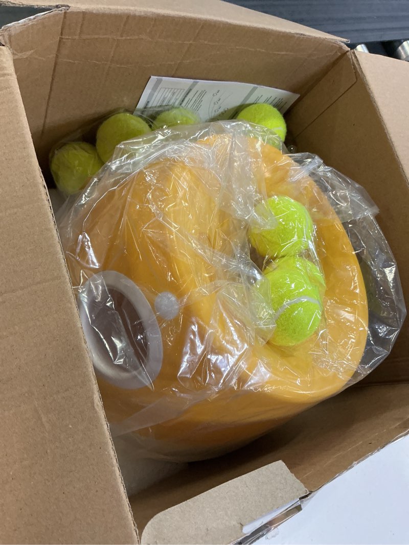 Condition photo showing Good Condition for automatic dog ball launcher, dog ball thrower with 15 mini tennis balls sizing 2 inch and mesh bag, interactive dogs toys tennis balls launcher for small dogs with 3 distance settings orange