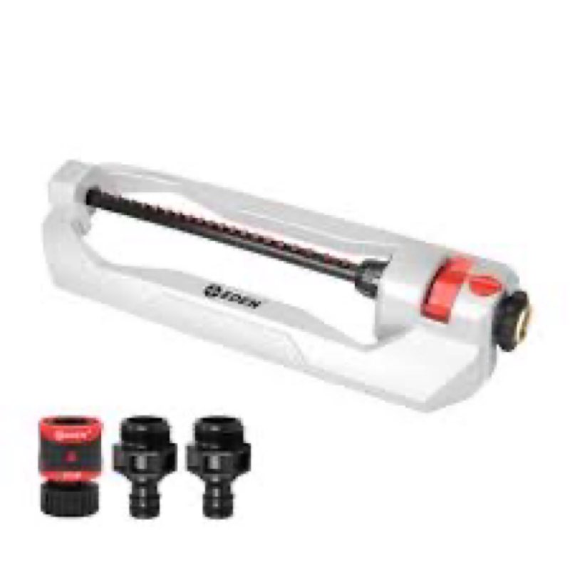 Eden 94111 Lawn&Garden Metal Oscillating Water Sprinkler for Yard W/Quick Connect Starter Set 4,400 