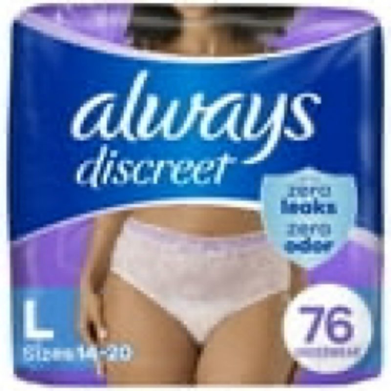 Always Discreet Adult Incontinence Underwear for Women and Postpartum Underwear, L, up to 100% Bladder Leak Protection, 76 Count