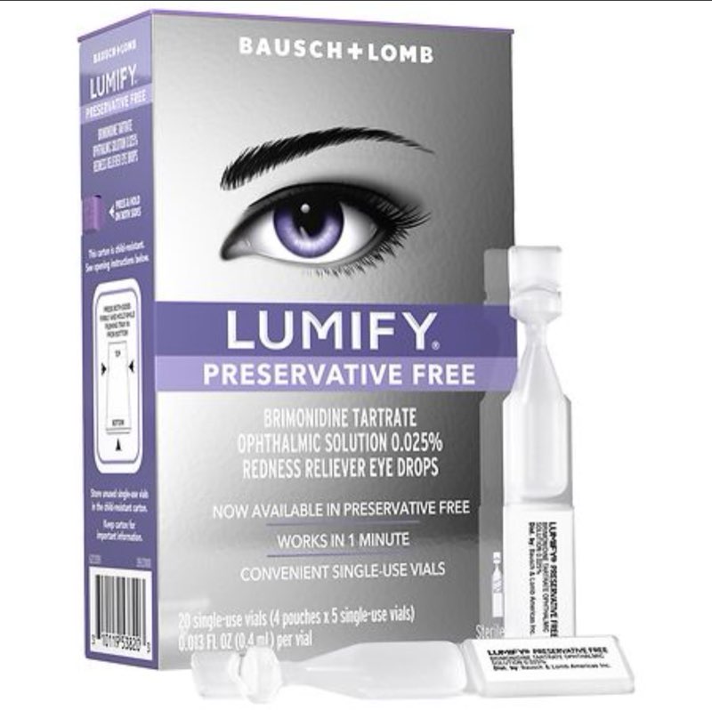 LUMIFY Preservative Free Redness Reliever Eye Drops, 20 Single Use Vials, Fast Acting, Only PF Drop 