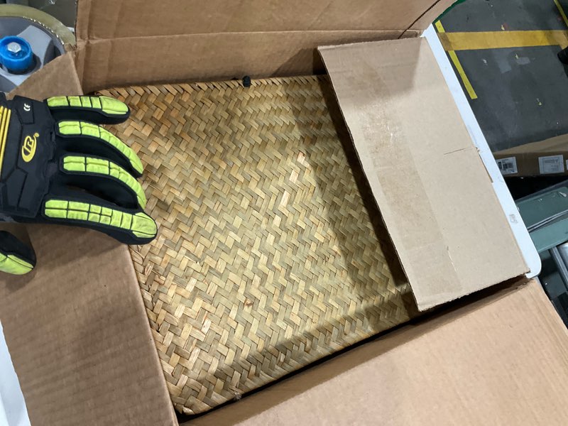 Condition photo showing As Is for Seagrass Storage Baskets with Lid, Flat Wicker Basket, Shallow Woven Basket for Shelf, Decorative Storage Boxes for Organizing