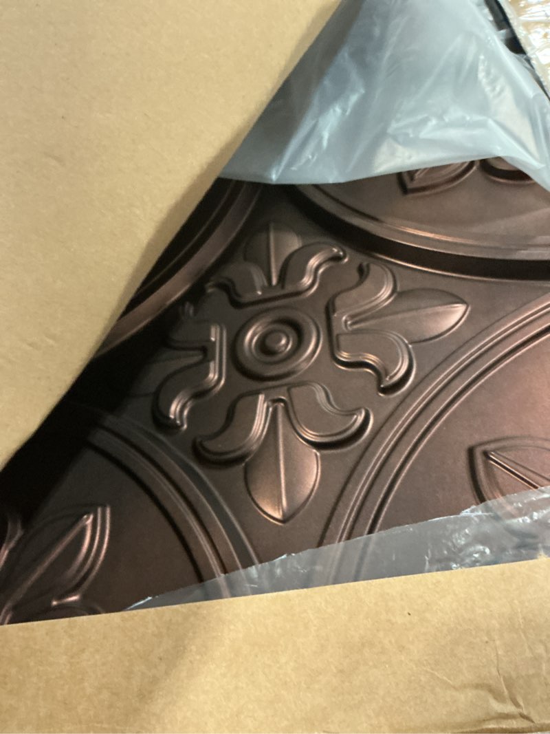 Condition photo showing Good Condition for Art3d Drop Ceiling Tiles 2x2, Glue-up Ceiling Panel, Fancy Classic Style, Antique Copper 12 Antique Copper Tiles