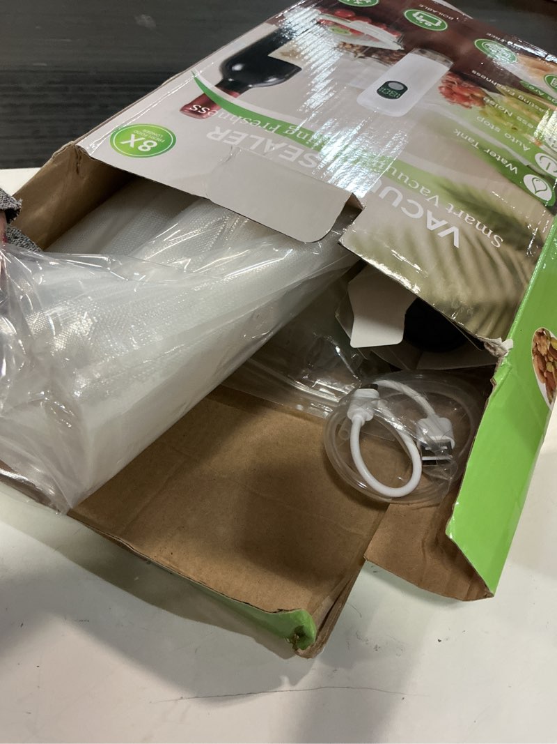 Condition photo showing Good Condition for compact vacuum sealer for food (vacuum sealer machine + 30 reusable vacuum bags), powerful handheld food vacuum sealer machine with led display & liquid drainage tube, portable food sealer white