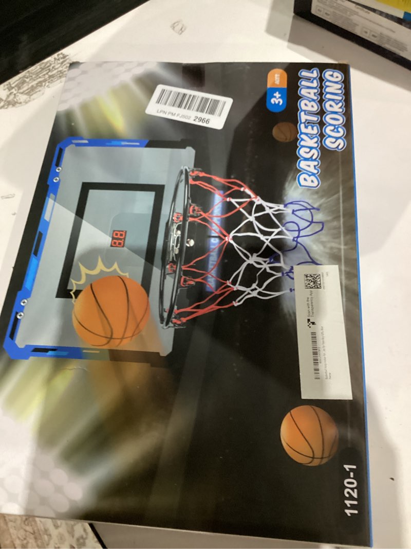 Condition photo showing As Is for loiley basketball hoop indoor for kids adults with scorer with 2 scoring methods, door room basketball mini hoop with 3 batteries and balls, basketball accessories for teen boy gifts, blue blue basketball hoop & scoreboard