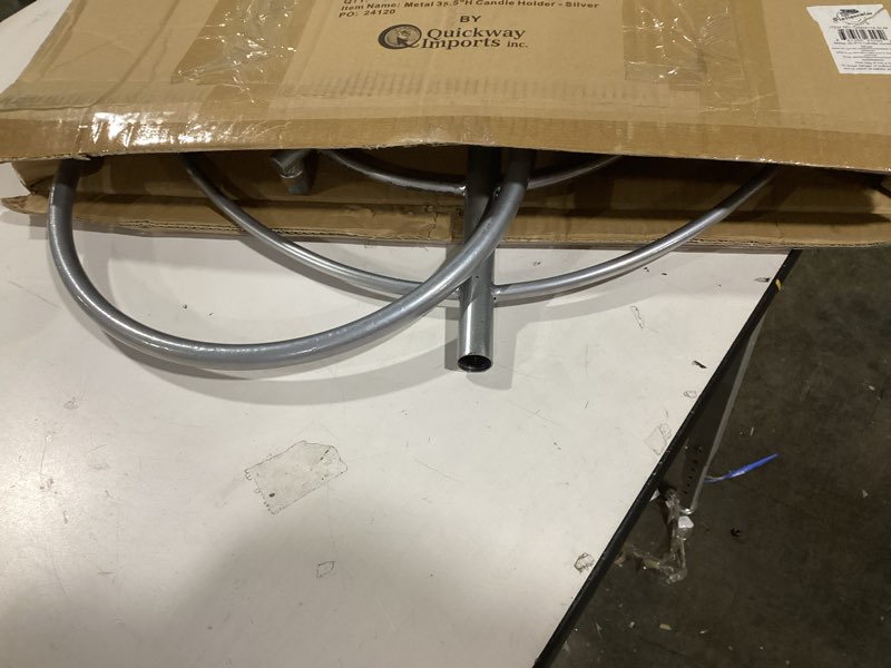 Condition photo showing As Is for Medium Modern Silver 9 Branch Lighting Thin Pipe Hanukkah Menorah, Metal-Aluminum