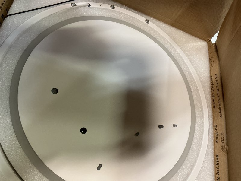 Condition photo showing Good Condition for o'neeldy modern 3 ring led chandelier lamp fixture white 25.59''dimmable acrylic flush mount ceiling lights with remote control ideal for small room, kitchen, bedroom white ceiling light, 3-light