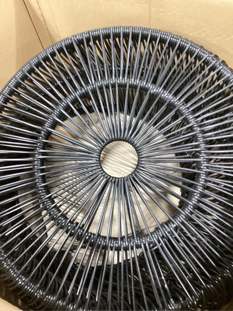 Condition photo showing As Is for LEWIS&WAYNE Small Outdoor Side Table Patio 20’’ H Woven Rope Hourglass End Table with Glass Top Round Coffee Table for Living Room Outdoor Patio Backyard Poolside(Black)