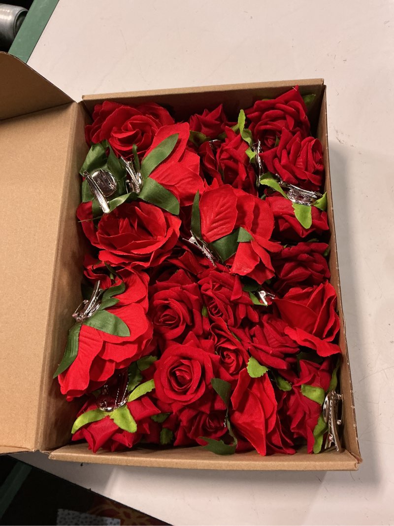 Condition photo showing Good Condition for waydress 30 packs 2.8 inch 4 inch flower hair clip rose hair accessories floral hairpin brooch flowers pin brooch for bridal headpiece accessories wedding(red) red - single 2.8 inch and 4 inch (pack of 30)