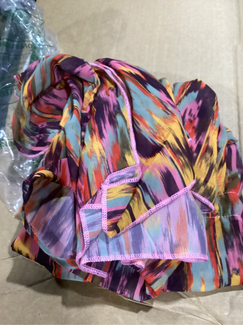 Condition photo showing Good Condition for WDIRARA Women's Tie Dye Sheer Boho Chiffon Cover Up Tie Waist Beach Dress Deep V Neck Dolman Sleeve Coverups Large Purple
