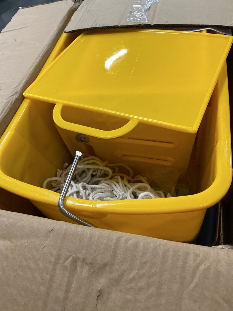 Condition photo showing Good Condition for mind reader mop and bucket set with wringer, mop included, 5.5 gallon cleaning system with wheels, upward press wringer, small mop compatible mop and mop bucket yellow