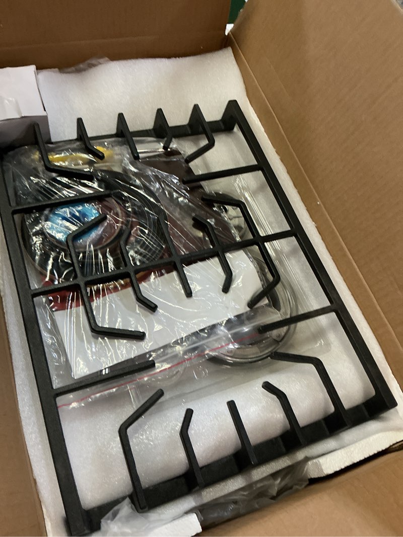 Condition photo showing New/Like New for 2 burner propane stove, hibghse 12 inch gas cooktop built-in gas stove ng/lpg convertible stainless steel stove burner with thermocouple protection for kitchen, apartment, outdoor, rvs 12 inch-style 1