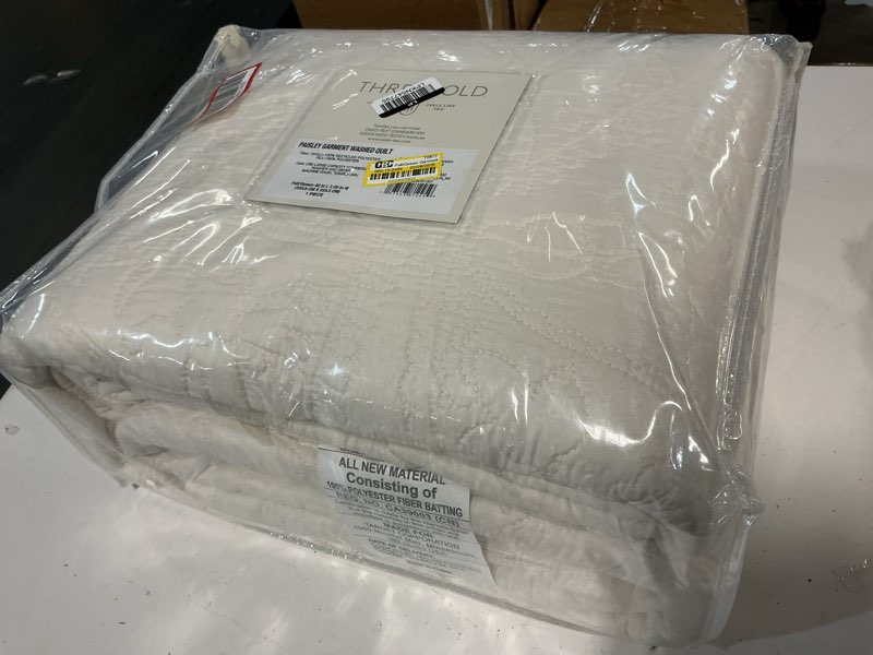 Condition photo showing New/Like New for full/queen garment washed paisley stitch quilt ivory - threshold™: oeko-tex certified, microfiber backing, year-round comfort