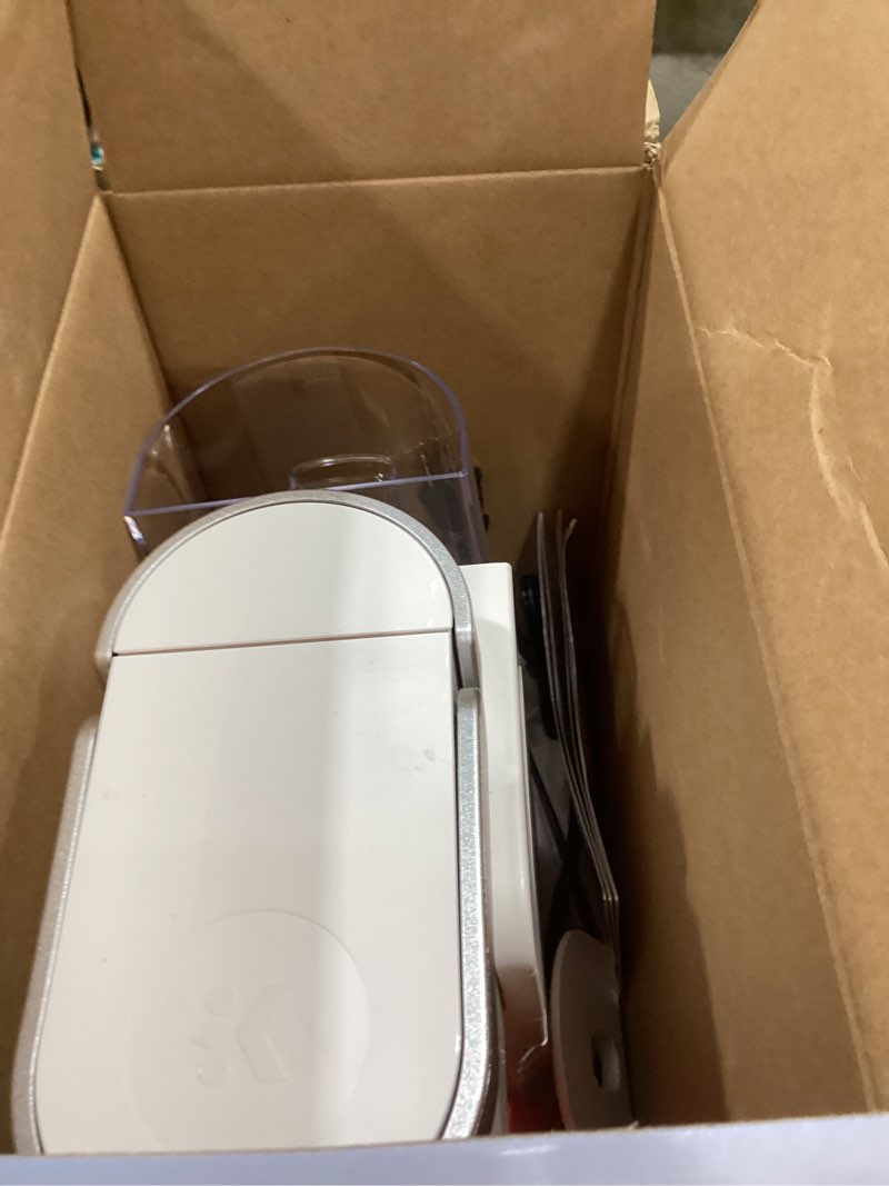 Condition photo showing As Is for keurig k-iced coffee maker, single serve k-cup pod iced coffee maker, with hot and cold coffee capabilities, brews any k-cup pod, white