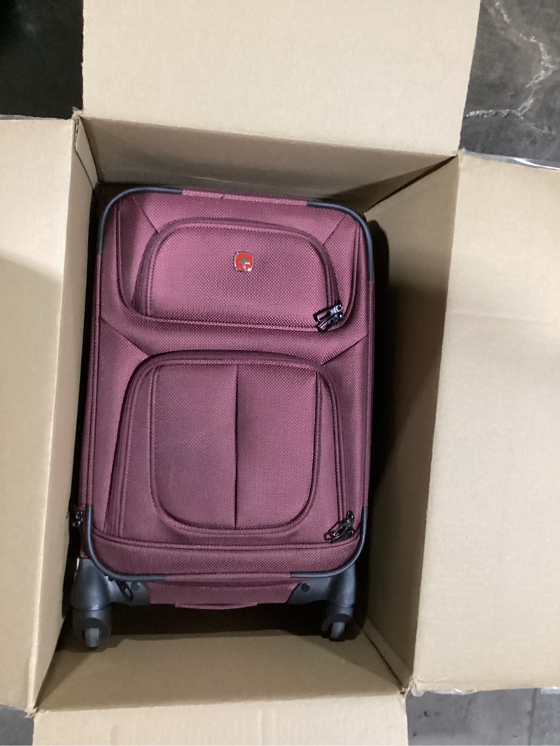 Condition photo showing New/Like New for SwissGear Sion Softside Expandable Luggage – Carry-On Suitcase with 360 Degree Wheels & Retractable Handle – 21 Inch, Perfect for 1-3 Night Trips – Merlot Carry-On 21-Inch Merlot