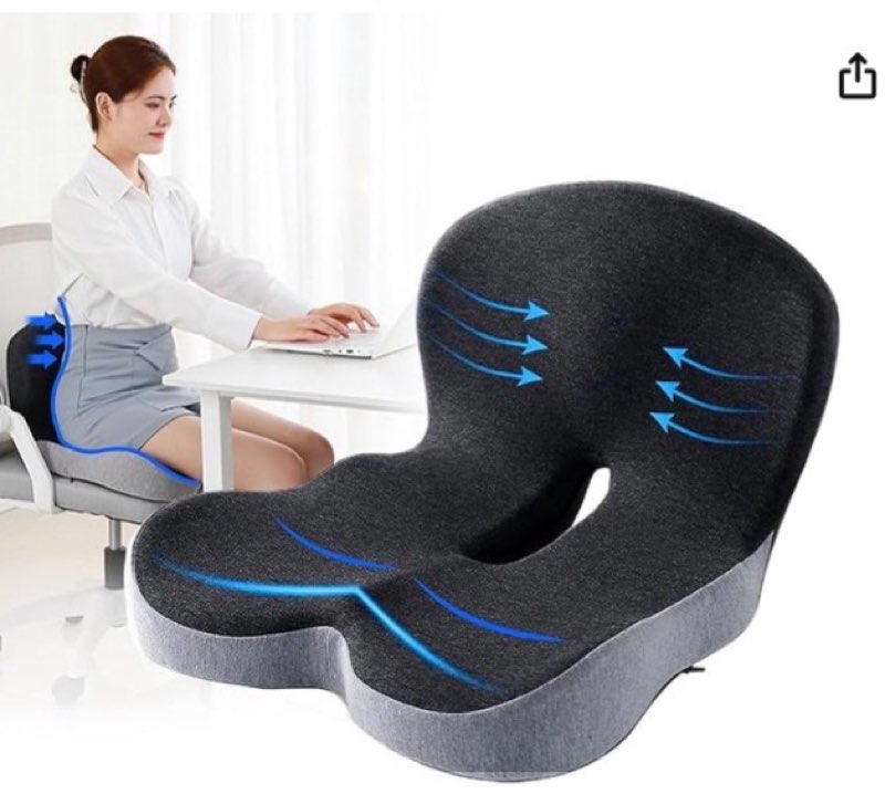 Memory Foam Office Chair Cushion, L-Shaped Integrated Seat Cushions, Chair Seat Cushion for Lower Back Tailbone Protection, Lumbar Support (Black Gray)