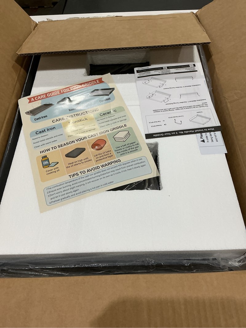 Condition photo showing Good Condition for utheer 25" x 16" pre-seasoned nonstick cast iron griddle for gas & charcoal grills – universal flat top with grease groove, reinforced ridges & high sidewalls, great for parties, camping & tailgating cast iron 25" x 2.6" x 16"