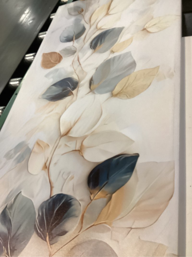 Condition photo showing Good Condition for Large Living Eucalyptus Leaf Canvas Wall Art Teal White Botanical Abstract Decor painting Pictures Modern Nordic Plant Flowers Posters Prints for Bathroom Bedroom Office Hallway Home Decoration white 40"L x 20"W