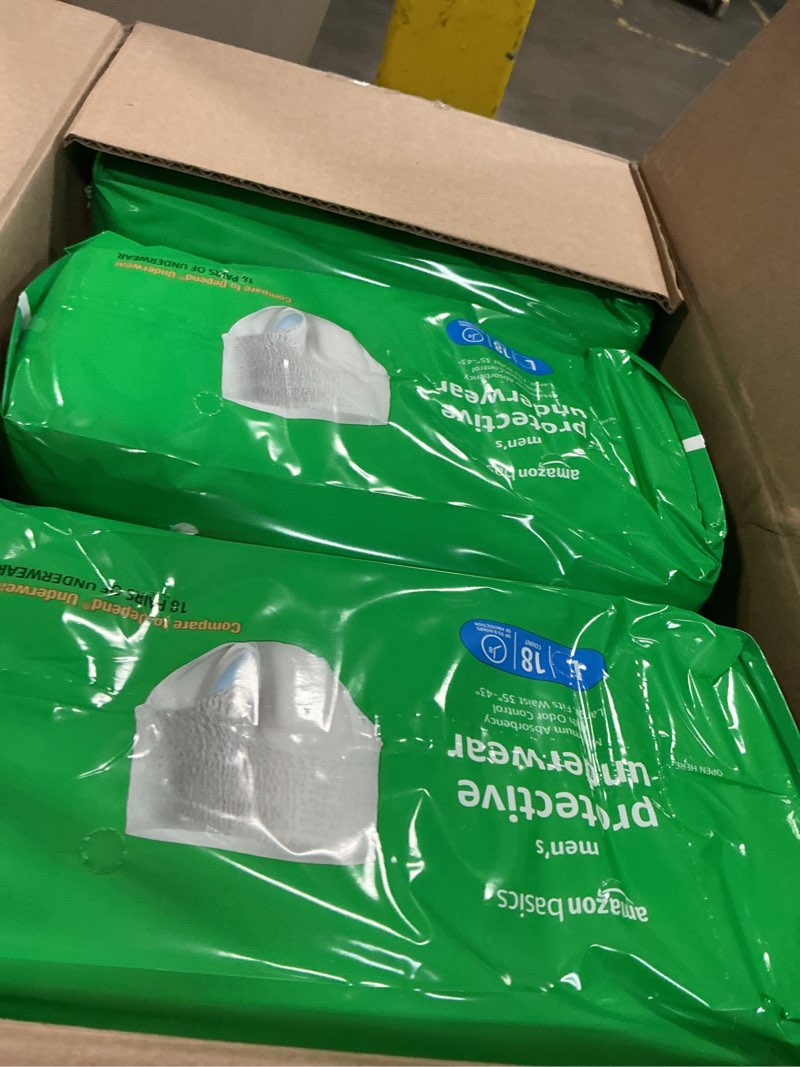 Condition photo showing New/Like New for Amazon Basics Incontinence Underwear for Men, Maximum Absorbency, Large, 54 Count (3 Packs of 18) Large 54.0