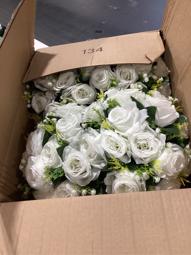 Condition photo showing Good Condition for nuptio white flower centerpieces for tables: 10 pcs artificial flower ball arrangement for wedding party - 9.5 inch diameter fake floral rose for bridal shower decorations 10 pcs white