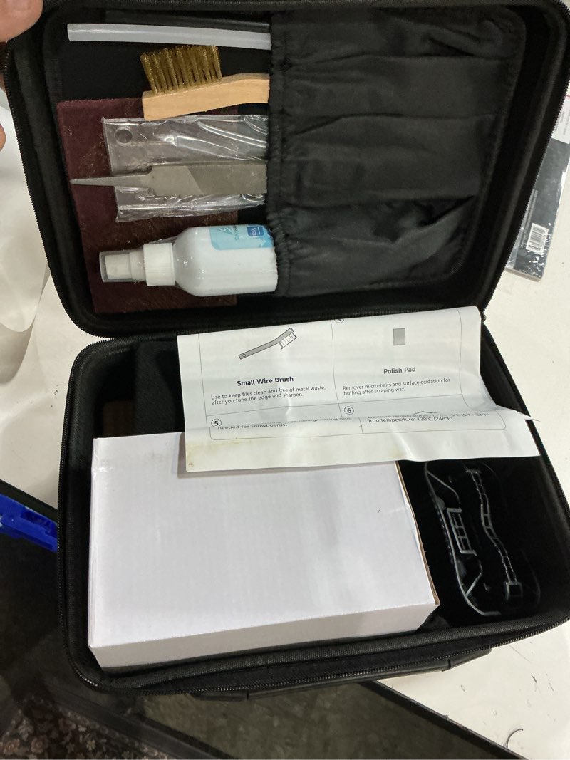 Condition photo showing New/Like New for ski/snowboard wax kit, ski tuning & waxing kit with wax iron, complete basic wax set - professional tuning equipment, all temperature wax, base cleaner, brush, wax scraper, p-tex, tuning stone basic(1 brush 1 scraper)