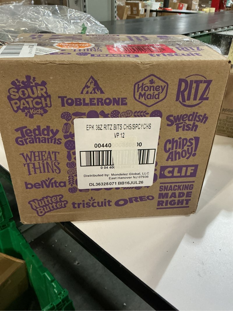 Condition photo showing New/Like New for (HBB:16/JUL/26))RITZ Bits Cheese and Spicy Queso, Sandwich Crackers Variety Pack, Snacks for Kids and Adults, Lunch Snacks, 12-3 oz Bags