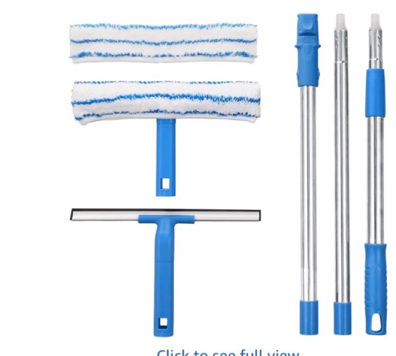 Window Cleaner with Long Handle(57IN), Glass Cleaning Tools with Silicone Squeegee & Microfiber Scrubber, Window Cleaning Kit for Shower Glass Mirror Door Car