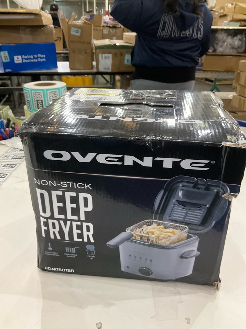 Condition photo showing New/Like New for OVENTE 1.5L Electric Deep Fryer with Viewing Lid, Adjustable Temperature, Removable Basket, Cool-Touch Handle, 800W Stainless Steel, Easy to Clean, Silver FDM1501BR