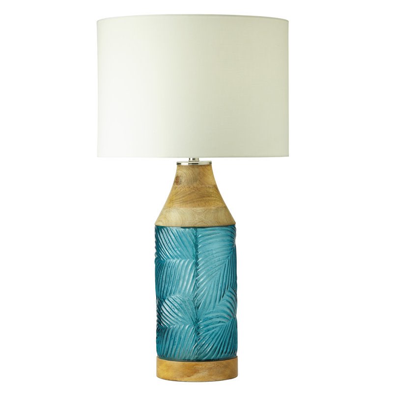 26"H Ajami Palm Leaf Glass Design and Mango Wood Table Lamp