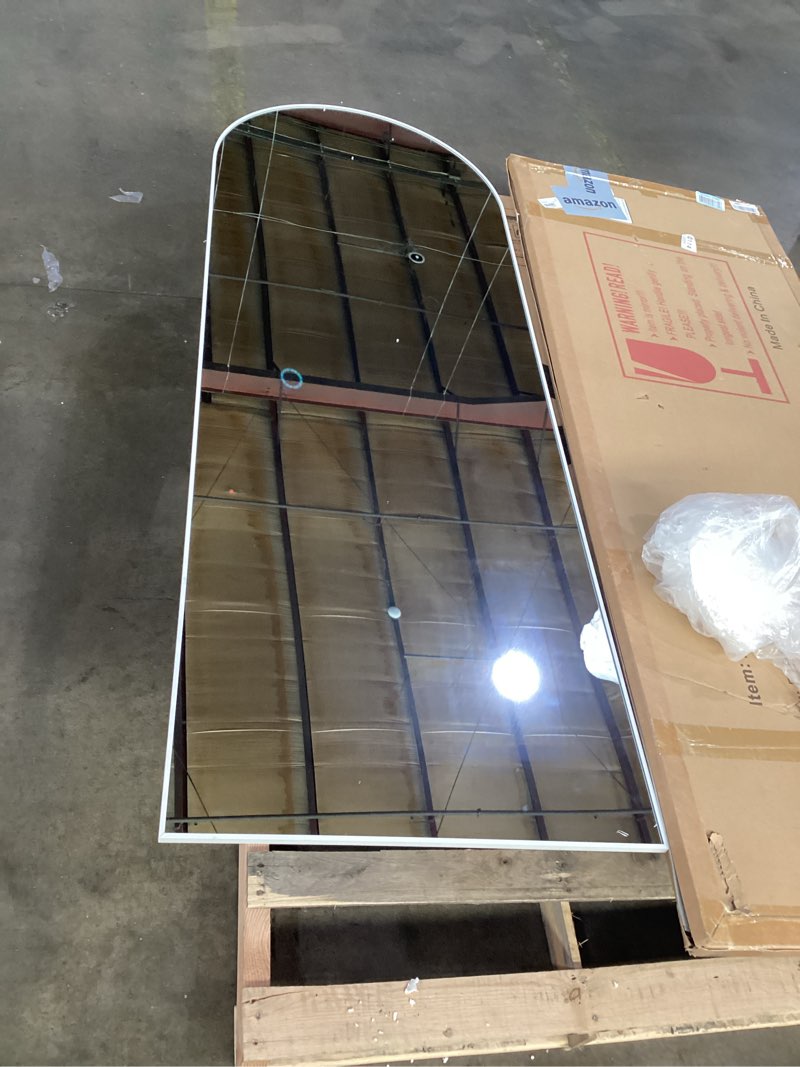 Condition photo showing Good Condition for dewfig arched white full length mirror, 71"x26", large floor mirror, full body mirrors for leaning or hanging, standing mirrors for bedroom, living room,dressing room, aluminum alloy frame, white white 71"l x 26"w