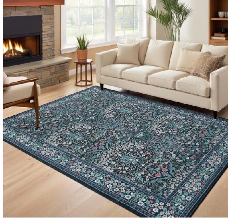 GarveeHome Floral 4x6 Rug Non Slip Boho Bathroom Rug, Soft Small Washable Area Rug Indoor Door Mat B