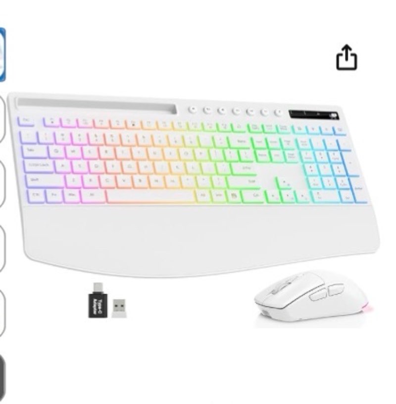 trueque wireless keyboard and mouse combo, 4000mah rechargeable backlit keyboard with wrist rest & p