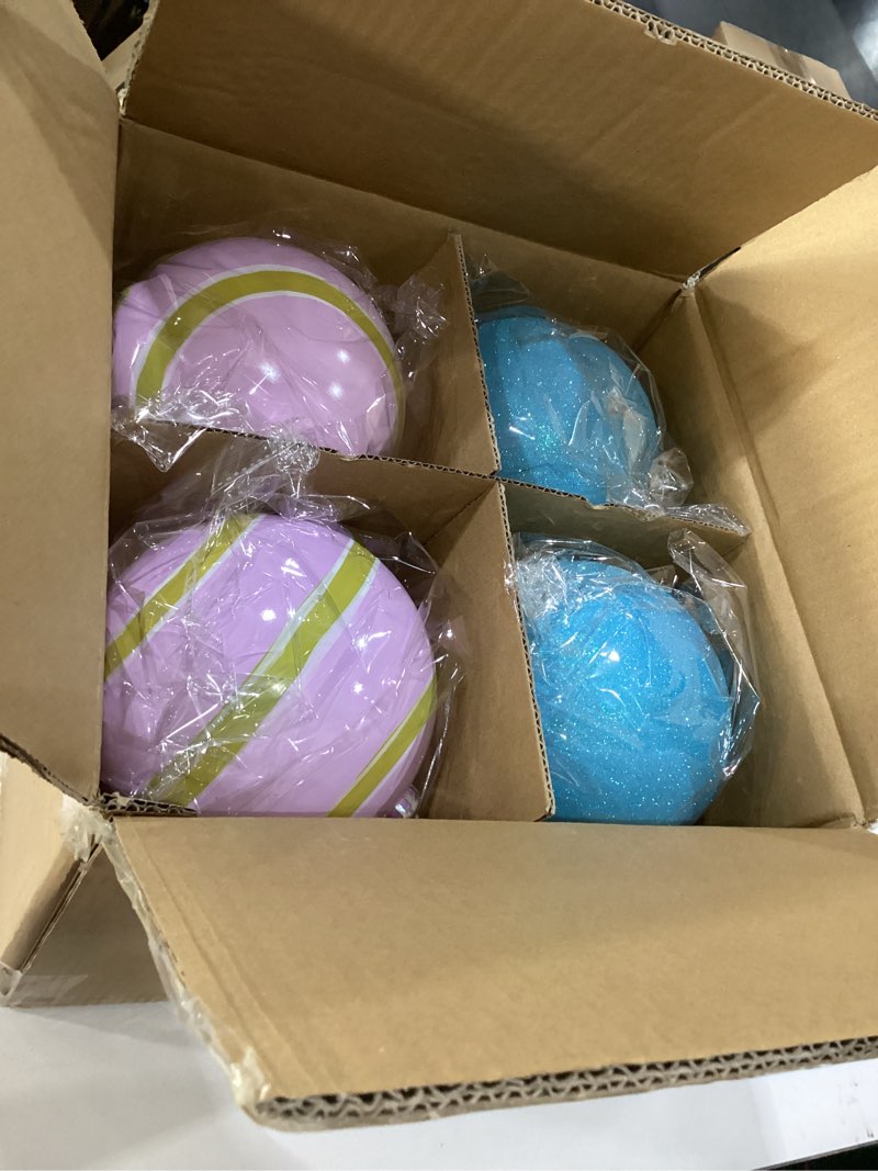 Condition photo showing Good Condition for Deekin 8 Pack Pastel Christmas Large Ball Ornaments 6 Inch Pink Candy Christmas Decor Jumbo Purple Macaron Hanging Glitter Balls Plastic Giant Oversized Ornaments for Indoor Outdoor Party Xmas Tree