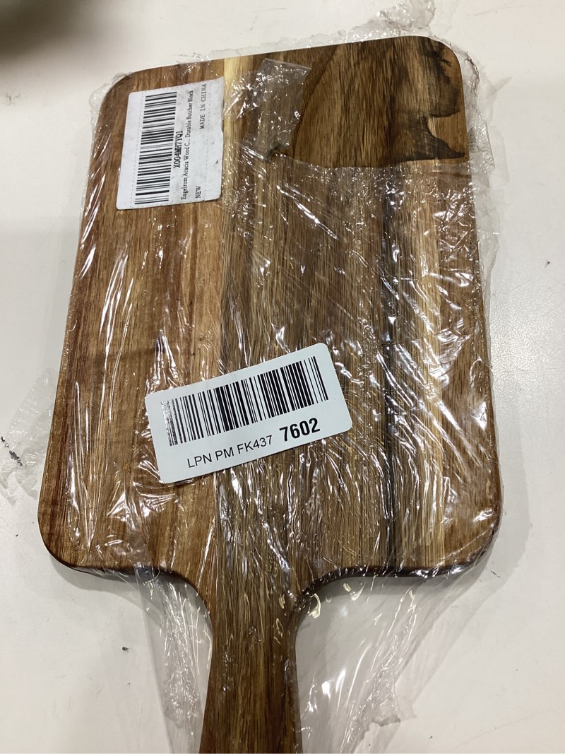 Condition photo showing Good Condition for acacia wood cutting board with handle - 14 x 7in, wooden chopping board for meat, cheese, bread, fruits & vegetables – ideal charcuterie & serving board, durable butcher block 13.8"l x 7.1"w