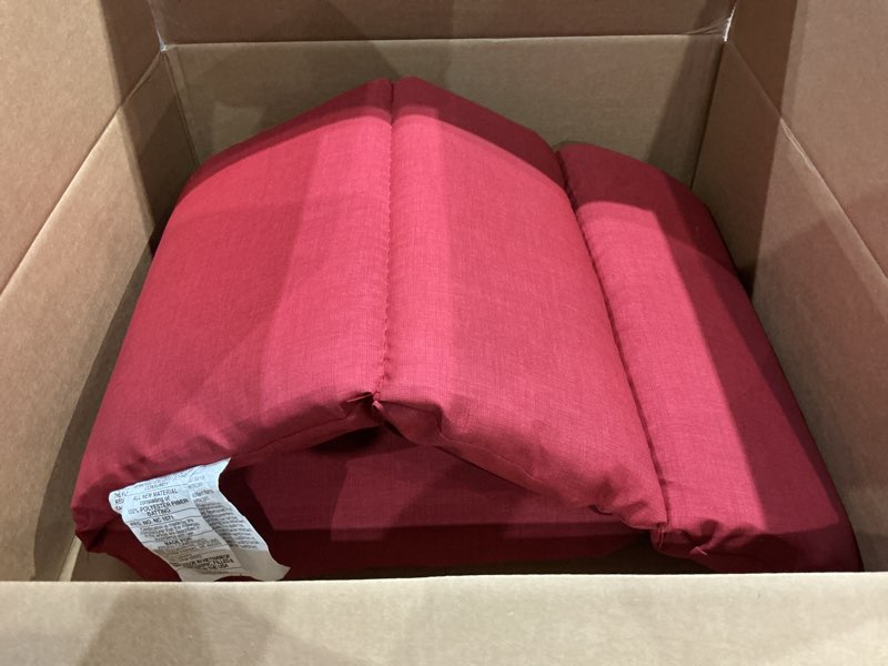 Condition photo showing Good Condition for arden outdoor adirondack or rocking chair cushion, 20 x 17, rain-proof, fade resistant 17 x 20, ruby red leala ruby red leala standard adirondack