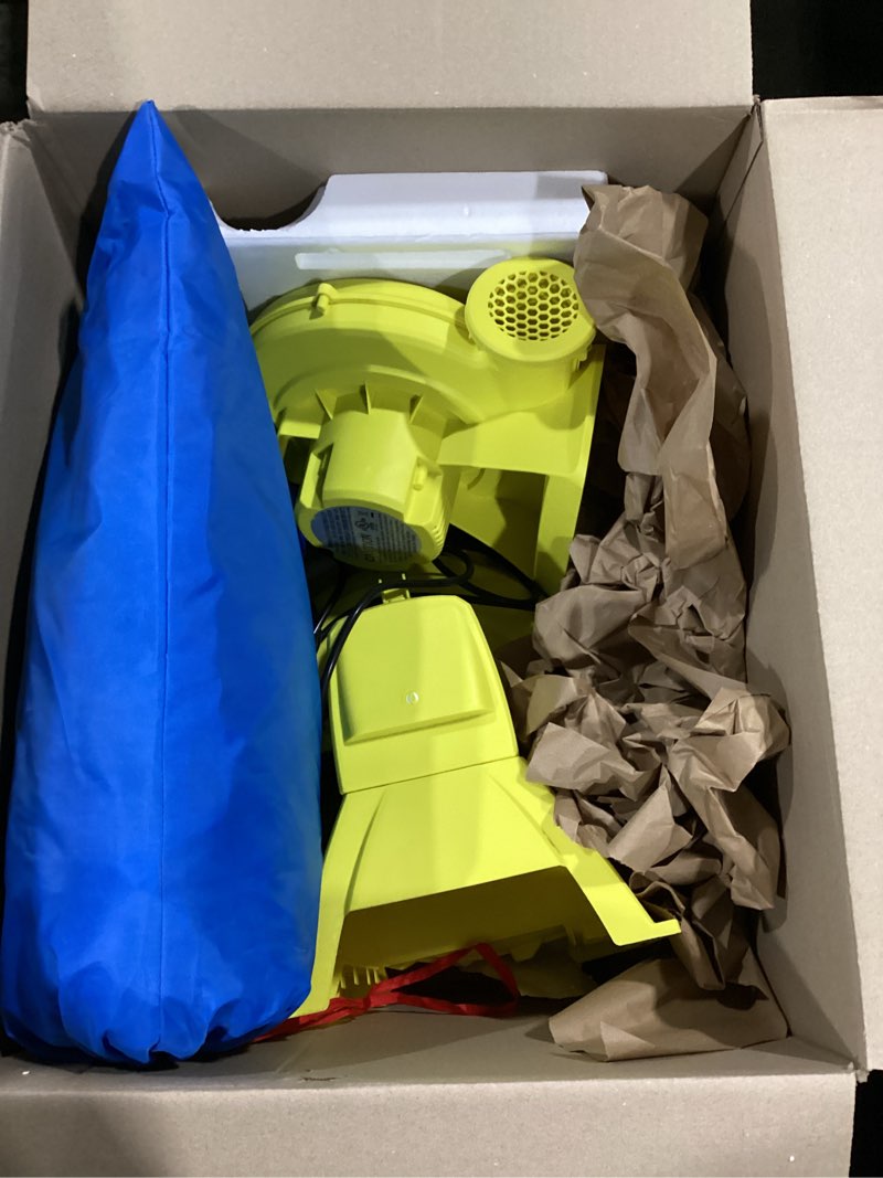 Condition photo showing As Is for inflatable kids bounce house blue ac 110-120v/60h