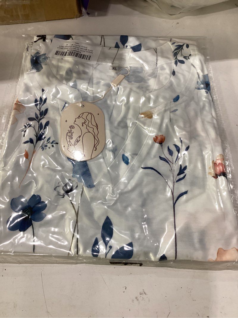 Condition photo showing New/Like New for zeagoo womens tops short sleeve v neck tee shirts cute dressy casual | basic clothing, business work blouse, loose fit tunic fashion x-large a-white flowers bf290