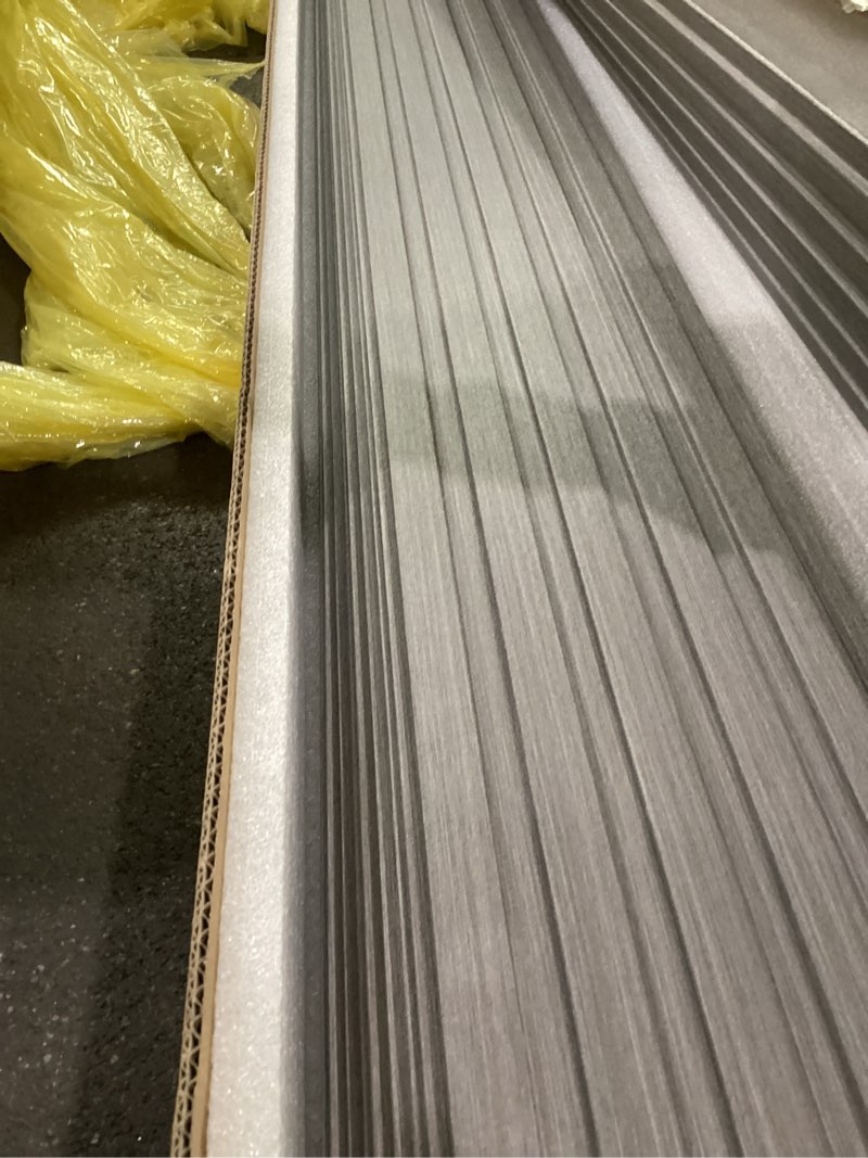 Condition photo showing New/Like New for art3d slat wall panels, wpc soundproof 3d wall paneling for interior wall decor, tv background, 8-pack 96 x 6 in. gray oak 96 x 6 x 0.3 inches gray oak