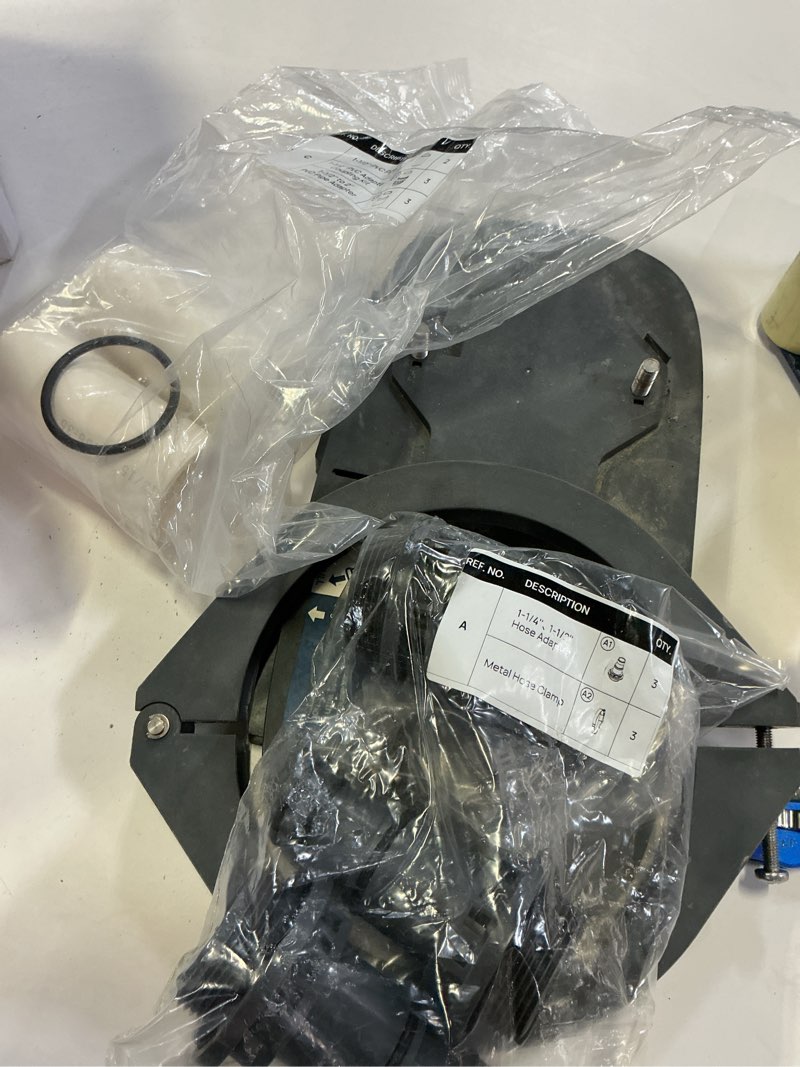 Condition photo showing As Is for aquastrong sand filter pump tank lid, hose adapter, hose clamp, pvc pipe