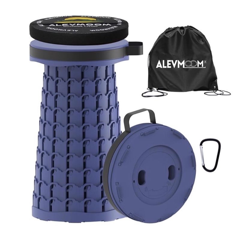 alevmoom upgraded 19.7\" xxl collapsible stool with cushion, portable telescoping stool capacity 1000lbs heavy duty retractable folding chair for adults for camping fishing hiking bbq blue 11.8\"x11.8\"x19.7\"