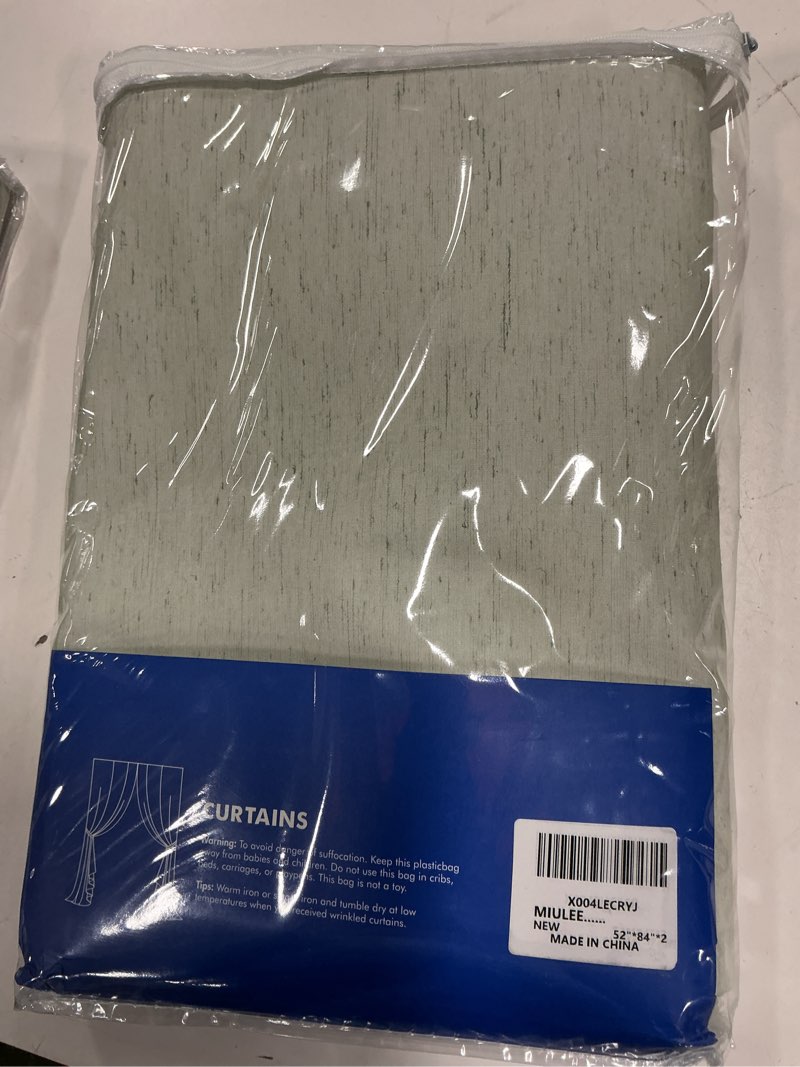 MIULEE Linen 100% Blackout Curtains 84 Inch Length 2 Panels, Sage Green Back Tab Pleat Hook Belt Cli