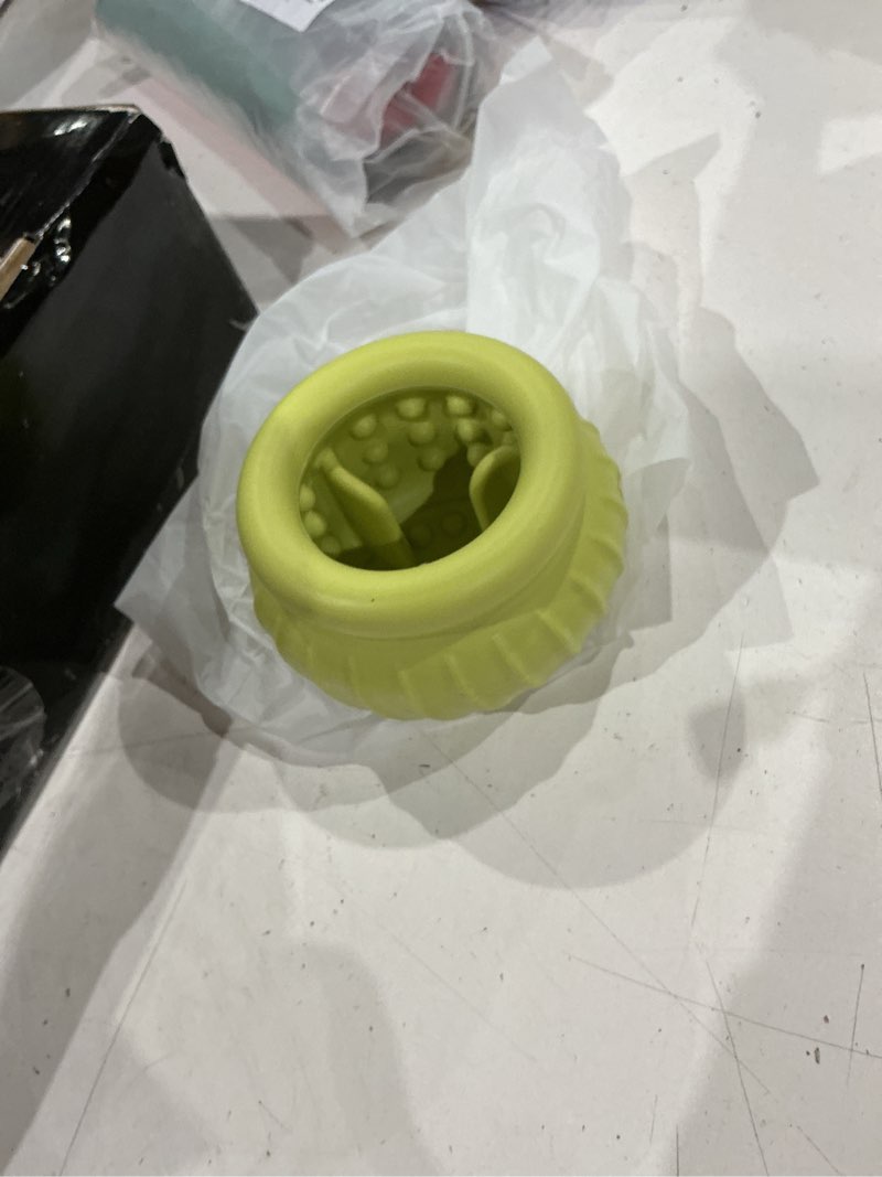Condition photo showing Good Condition for wobbly dog enrichment lick toy, stuffable frozen lick bowl to keep dogs busy, long-lasting interactive treat dispensing dog toy, silicone fetch catch chew toy(green,s) s green