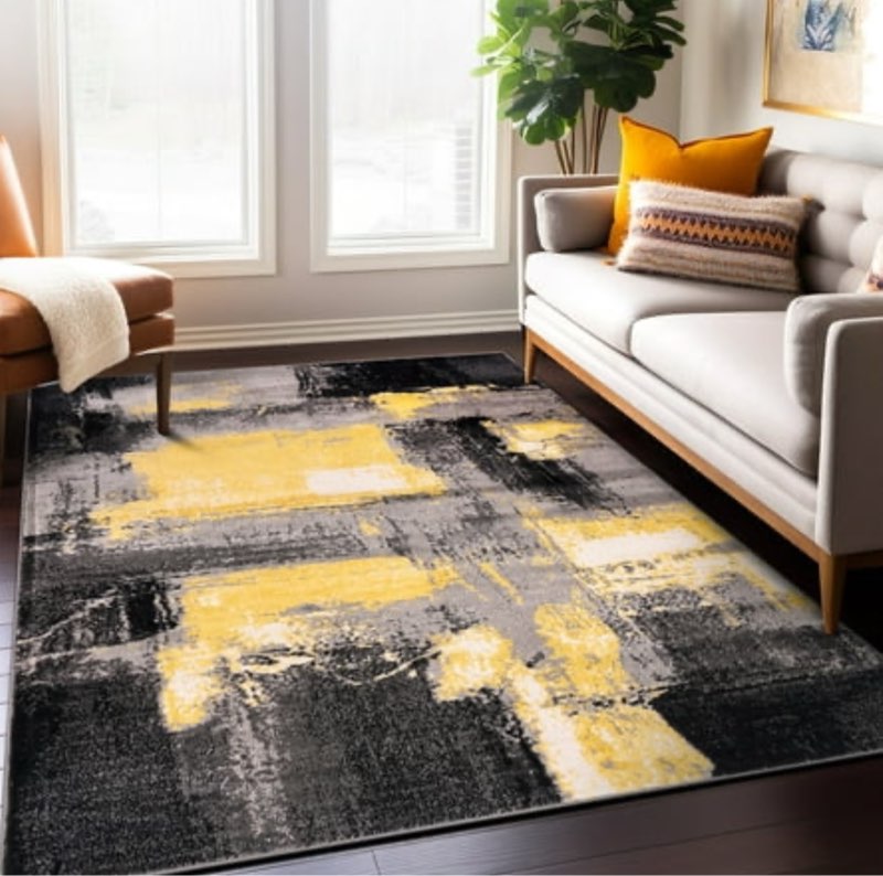 World Rug Gallery Contemporary Abstract Watercolor Area Rug - Yellow 5 x7
