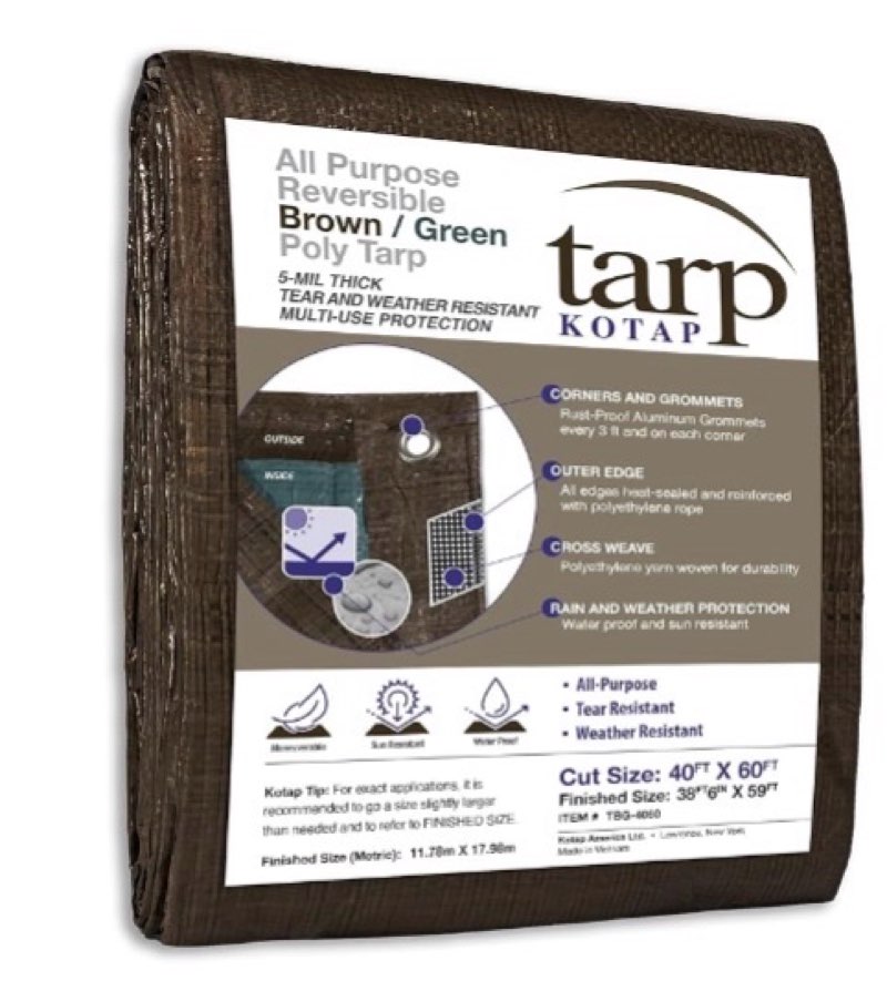 kotap 40 x 60 ft. all-purpose multi-use protection/coverage 5-mil poly tarp, reversible, waterproof,